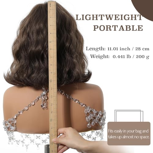 Macodio Style 6 Wavy Bob Wig with Bangs – 12 Inch Dark Brown Curly Synthetic Hair