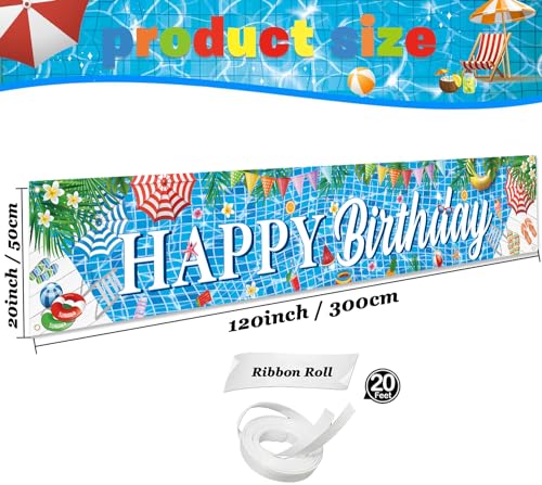 Large Happy Birthday Pool Party Banner - Summer Decorations