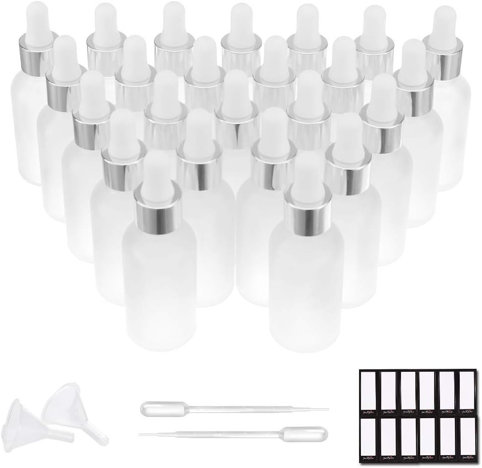 Glass Eye Dropper Bottles - 24 Pack 0.5oz Amber Leakproof Bottles with Golden Caps | Perfect for Essential Oils, Tinctures, Travel