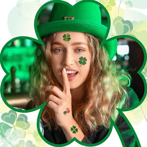 Skedimu 40Pcs Glitter Shamrock Temporary Tattoos - St. Patrick's Day Irish Party Favors