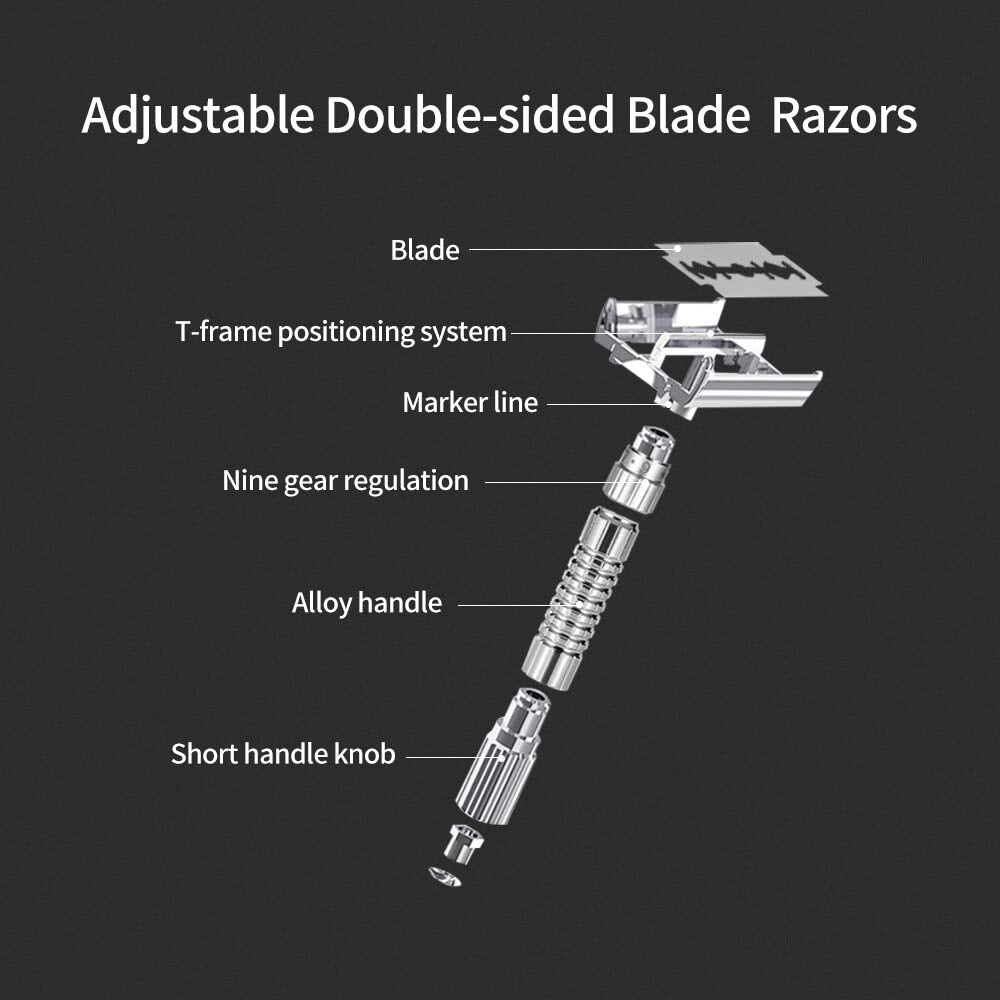 Leadigol Men's Razor Adjustable Hair Razor Zinc Alloy With Case Classic With Blade Metal Manual Shaver