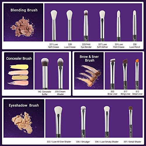 Jessup 15pcs Eye Makeup Brush Set - Pearl Black/Silver - Professional Quality