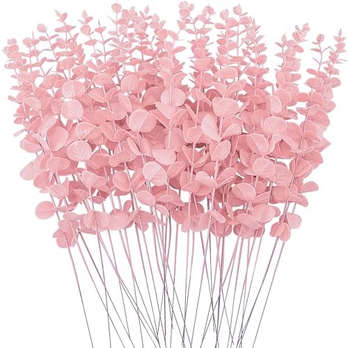 36 Pcs Pink Artificial Eucalyptus Stems - 15" Faux Branches for Home Decor