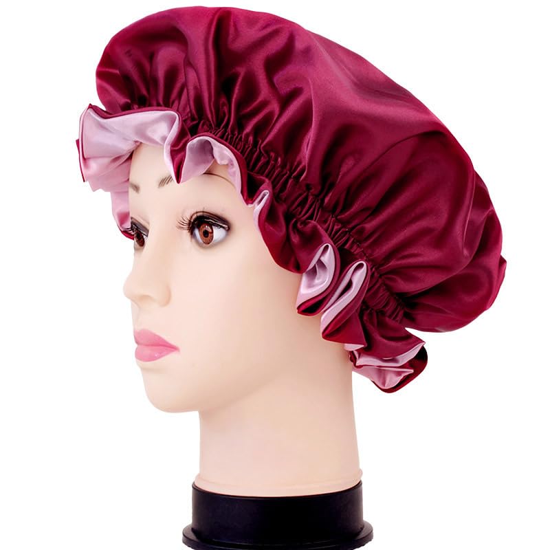 Double Layer Satin Bonnet for Sleeping Women - Wide Elastic Hair Cap