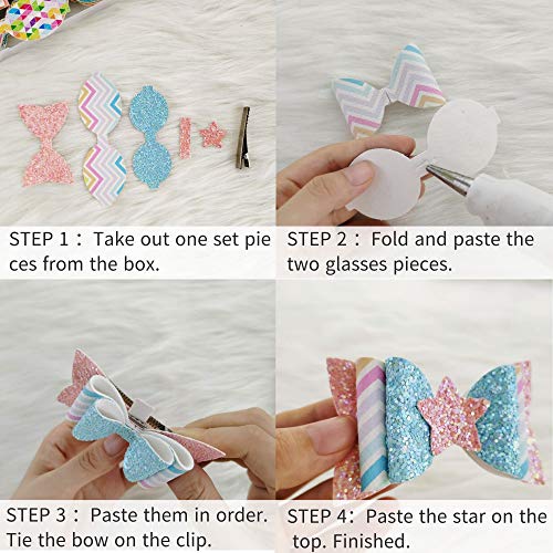 DIY Faux Leather Hair Bow Making Kit - 20 Set Glitter Hair Clip Craft Supplies