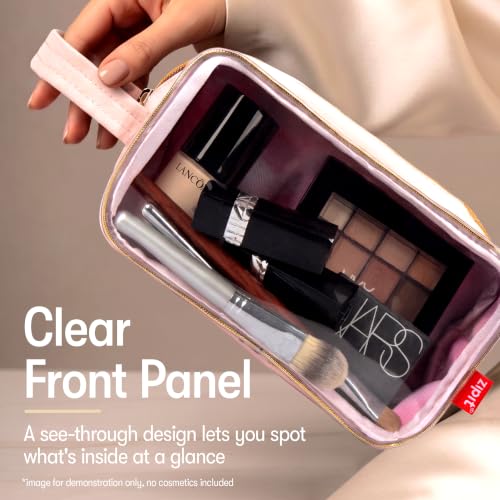 ZIPIT Pink Travel Makeup Bag with 3 Compartments & Clear Window - Large Toiletry Organizer