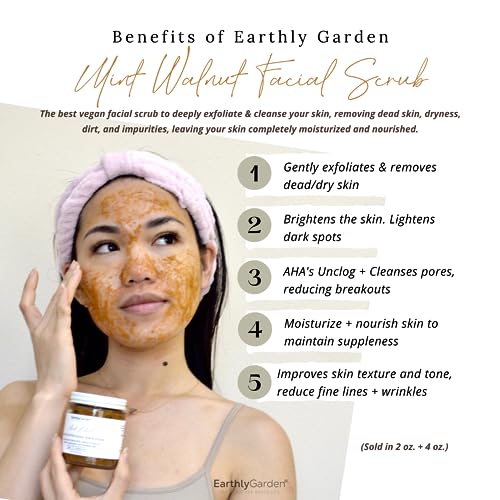 Mint Walnut Exfoliating Face Scrub with AHA – 2 oz Natural Cleanser