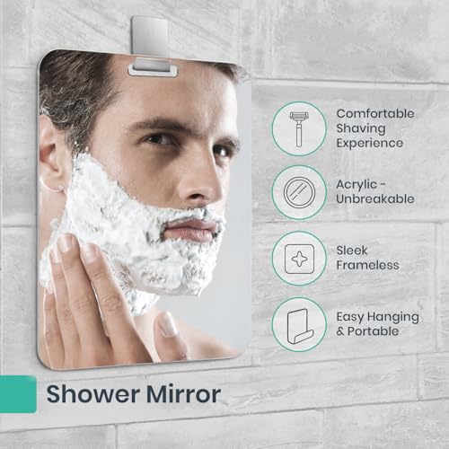 Mavoro 7x9 Acrylic Shower Shaving Mirror with 3M Hook - Less Fog