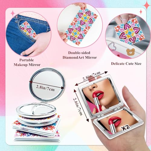 Mandala Diamond Painting Compact Mirror Set - 4 Portable Makeup Mirrors
