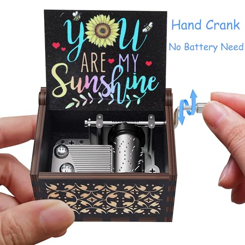 Huntmic You Are My Sunshine Hand Crank Music Box - Vintage Wooden Gift