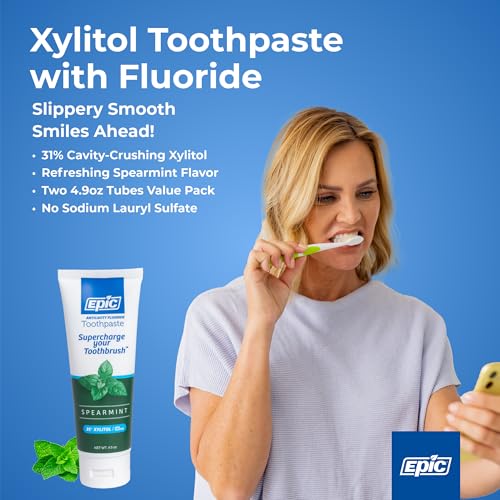 Epic Fluoride Toothpaste with Xylitol - SLS-Free Spearmint 4.9oz 2-Pack