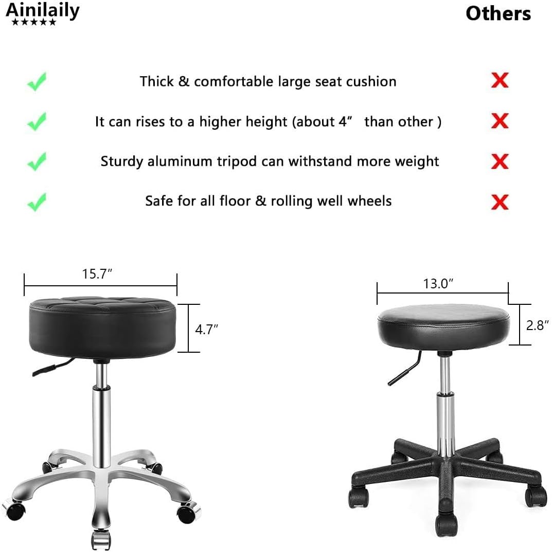 Rolling Stool with Wheels - Heavy-Duty Hydraulic Chair for Estheticians, Tattoo Artists | Black Cushion