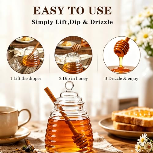 Glass Honey Pot with Dipper Set - 16.9 Oz Honey Dispenser