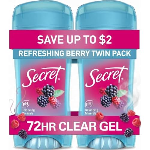 Secret Fresh Antiperspirant Deodorant for Women, 72hr Breathable Sweat & Odor Protection, Instant Freshness & Gentle, PH Balancing Minerals, Clear Gel, Refreshing Berry Scent, 2.6 oz (Pack of 2)