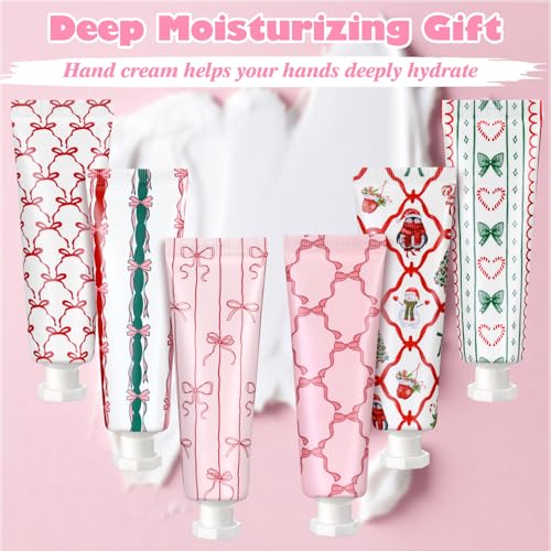 Dimsile 12 Pcs Pink Bow Christmas Hand Cream Gifts Set for Women - 6 Designs, 30ml Portable Moisturizers