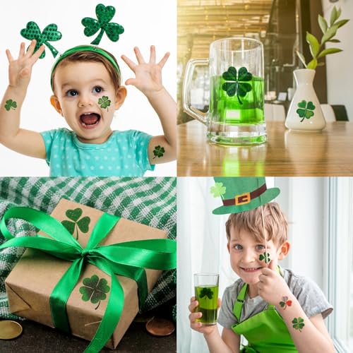 Skedimu 40Pcs Glitter Shamrock Temporary Tattoos - St. Patrick's Day Irish Party Favors