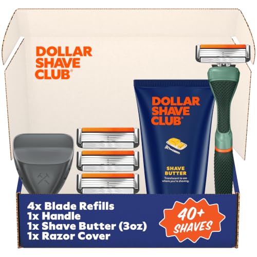 Dollar Shave Club Green Shave Set - 4 Blade Razor Kit with Handle & Shave Butter