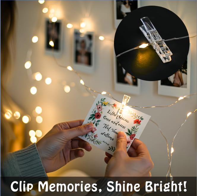 50 LED Fairy String Lights with Photo Clips - USB & Battery Powered