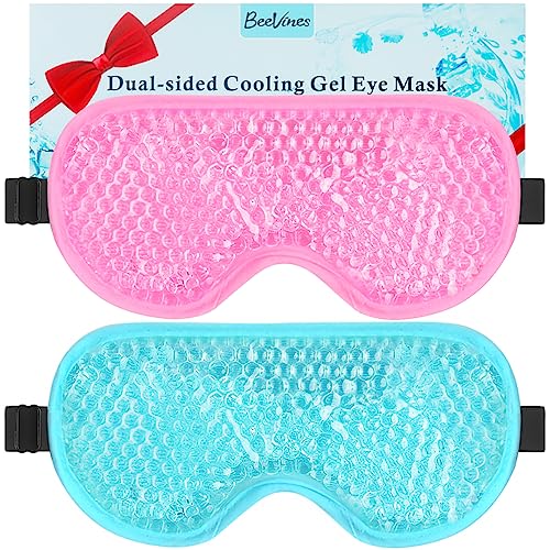 BeeVines Pink & Blue Gel Eye Mask 2 Pack - Cooling & Hot Therapy for Puffy Eyes, Dark Circles, Sinuses Relief