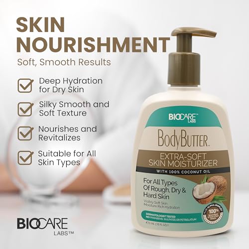 Biocare Deep Moisturizing Body Butter Cream 16 oz with Coconut Oil - Soft Skin