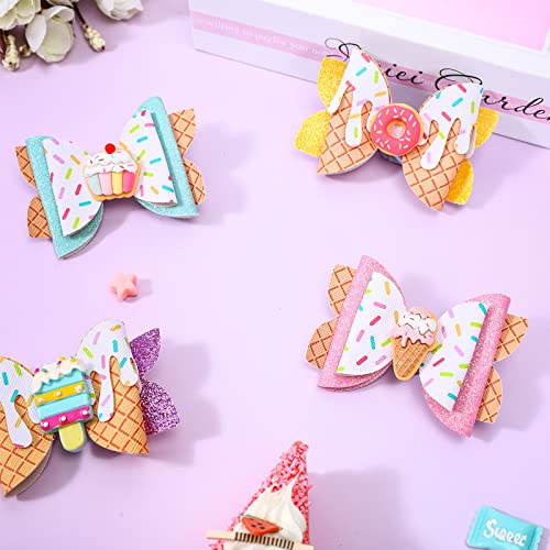 Whaline 4-Pack Glitter Dessert Bow Hair Clips for Girls