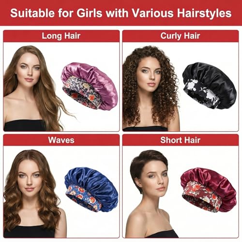 4 Pack Satin Sleep Bonnet for Hair Protection & Moisture Retention