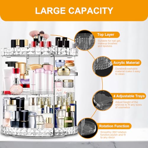 MISERWE Clear 360° Rotating Makeup Organizer with 7 Adjustable Layers, Large Capacity