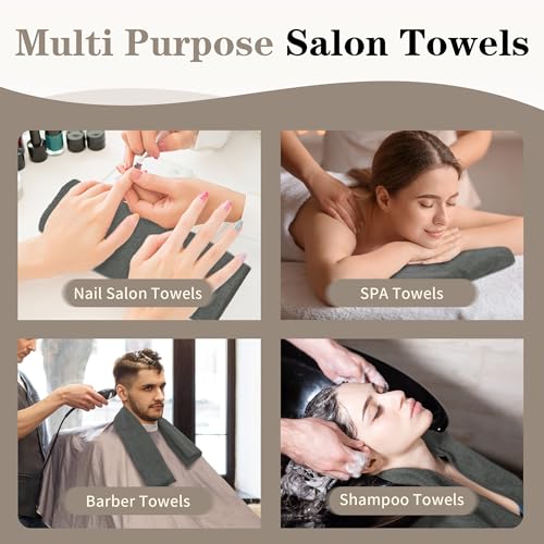 FIXSMITH 12 Pack Grey Microfiber Salon Towels - Quick Dry, 16x27 in