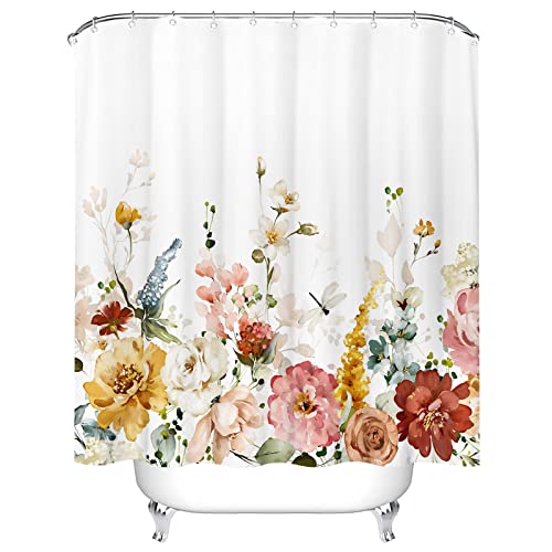 Tititex Floral Shower Curtain - Waterproof 71x71 Inch Polyester