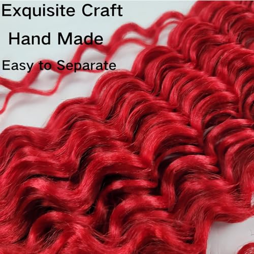 Leticia Bright Red Pre-Stretched Curly Braiding Hair 26 Inch Pack of 5 for Boho Styles