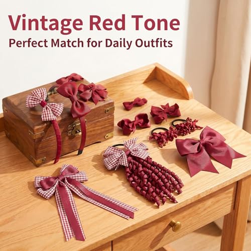 15-Pack Maroon & White Hair Bows Set for Toddlers & Teens