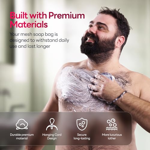 CAVEEM Soap Saver Bag - Rough and Soft Exfoliation Mesh Pouch for Bar Soap, Shower & Travel