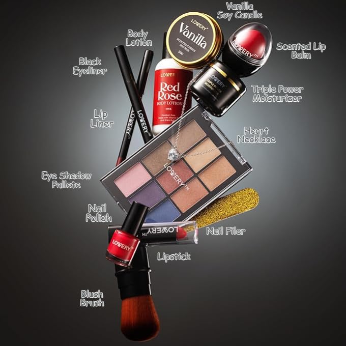 Beauty Treasures 12-Day Makeup Gift Set - Unique Birthday Gifts for Her with Skincare & Makeup Surprises
