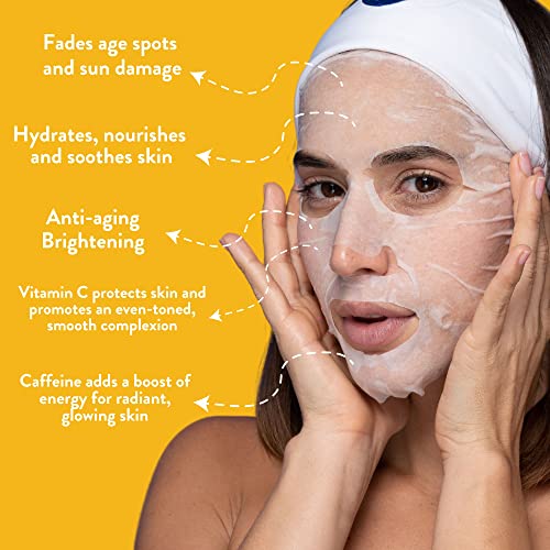 MISS SPA Brightening Vitamin C & Caffeine Face Mask Set - 4 Pack, Anti-Aging Skin Care