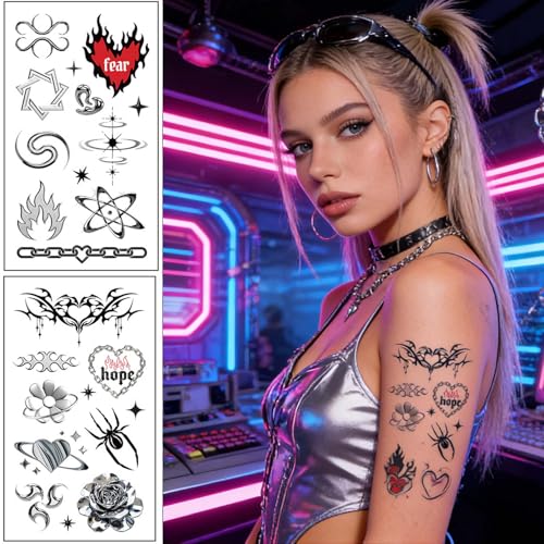 Y2K Aesthetic Temporary Tattoos Set - 10 Sheets Waterproof Stickers