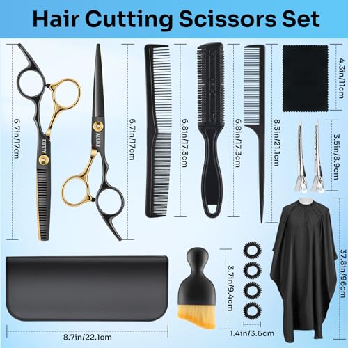 AULikY Professional Hair Cutting Scissors Set 15 Pcs - Stainless Steel Shears for Salon & Home Use