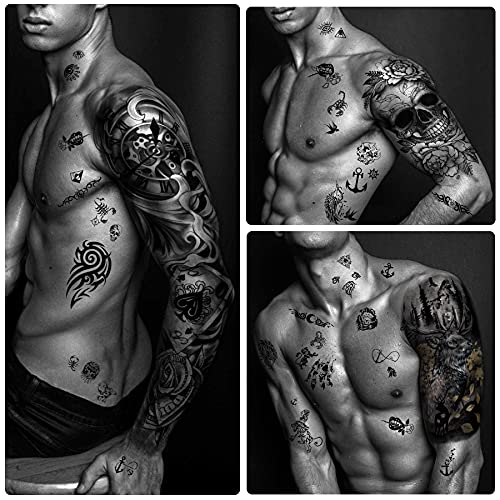 Black Extra Large Waterproof Temporary Tattoos - 46 Sheets