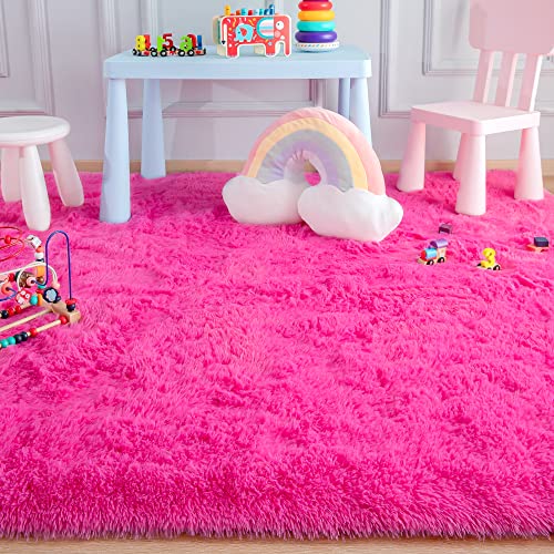 Foxmas Soft Plush Shaggy Area Rug 2x3ft Hot Pink for Kids & Nursery