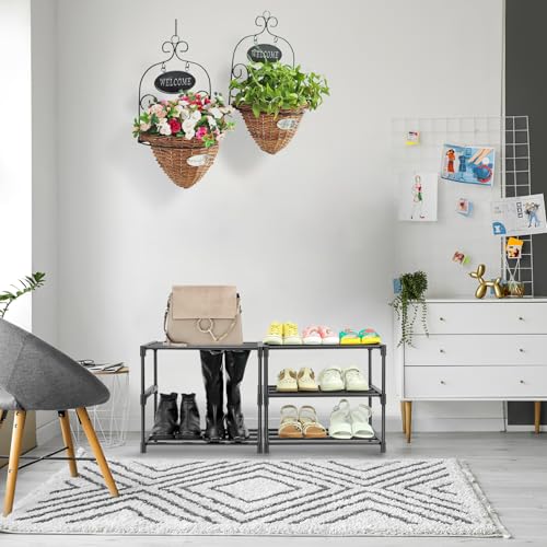 HITHIM 3-Tier Narrow Black Shoe Rack - Stackable Organizer for Small Spaces