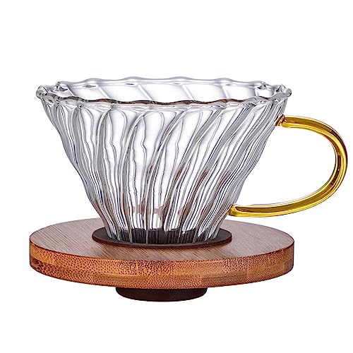 Gute Glass Pour Over Coffee Dripper with Bamboo Stand - 1-4 Cups