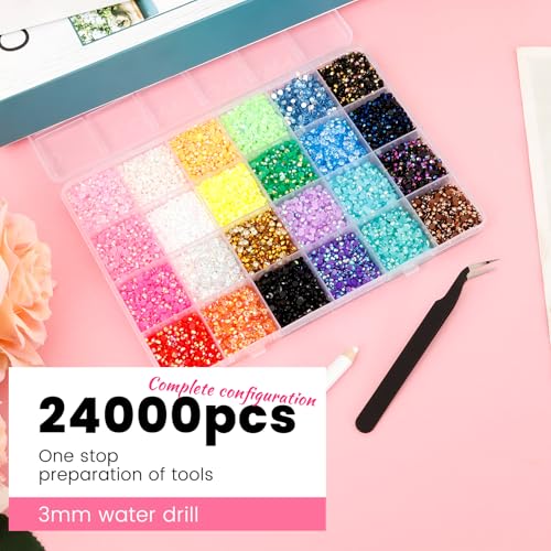 FALESOUL 24000Pcs Bedazzler Kit, 3mm Flatback Resin Rhinestones for Crafts