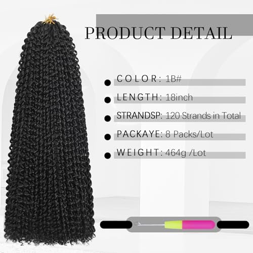 MCNJM 8 Pack Passion Twist Water Wave Crochet Hair 18 Inch Black 1B#
