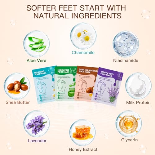 QUNGCO Moisturizing Foot Mask Socks – 8 Pack Hydrating Treatment for Dry Feet