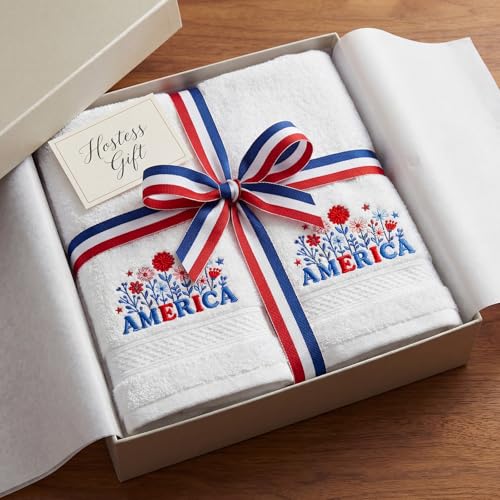 Peryiter 2 Pack Patriotic Hand Towels - 4th of July Floral Design
