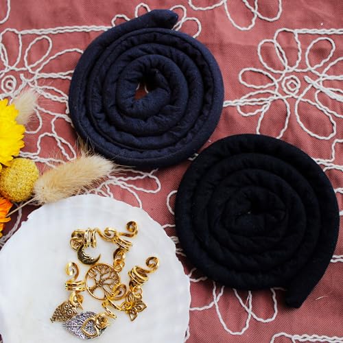 Spiral Lock Hair Ties for Dreadlocks - Handmade Hair Accessories (Black & Dark Blue)