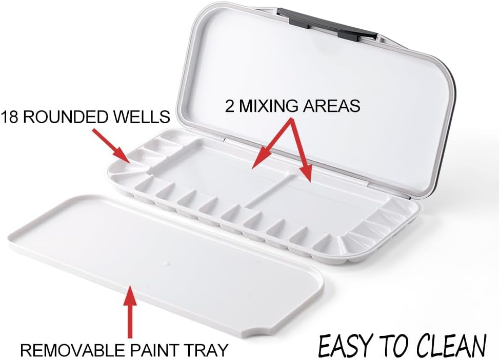 Watercolor Palette - Folding 18-Well Design with Lid & 2 Mixing Areas | Ideal for Gouache & Acrylic Paints, Yellow