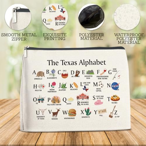 Nurawo E Texas State Makeup Bag Cosmetic Pouch Travel Organizer for Women - Waterproof Polyester, Double-Sided Print