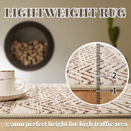 2x3 Washable Moroccan Area Rug - Non-Slip Beige Indoor Mat
