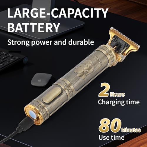 ODJSY Barber Professional Hair Clipper for Men - T-Blade, 4 Guide Comb, USB-C Rechargeable, Metal Body