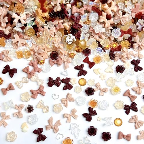 300Pcs Autumn Winter Bow Nail Charms - 3D Rhinestones & Gems